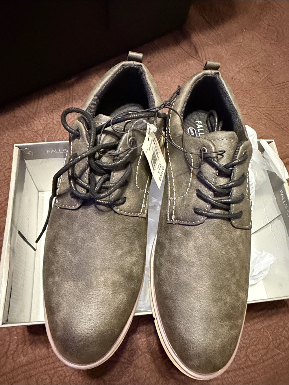 Falls Creek Olive Green Suede-Look Lace-Up Casual Sneakers